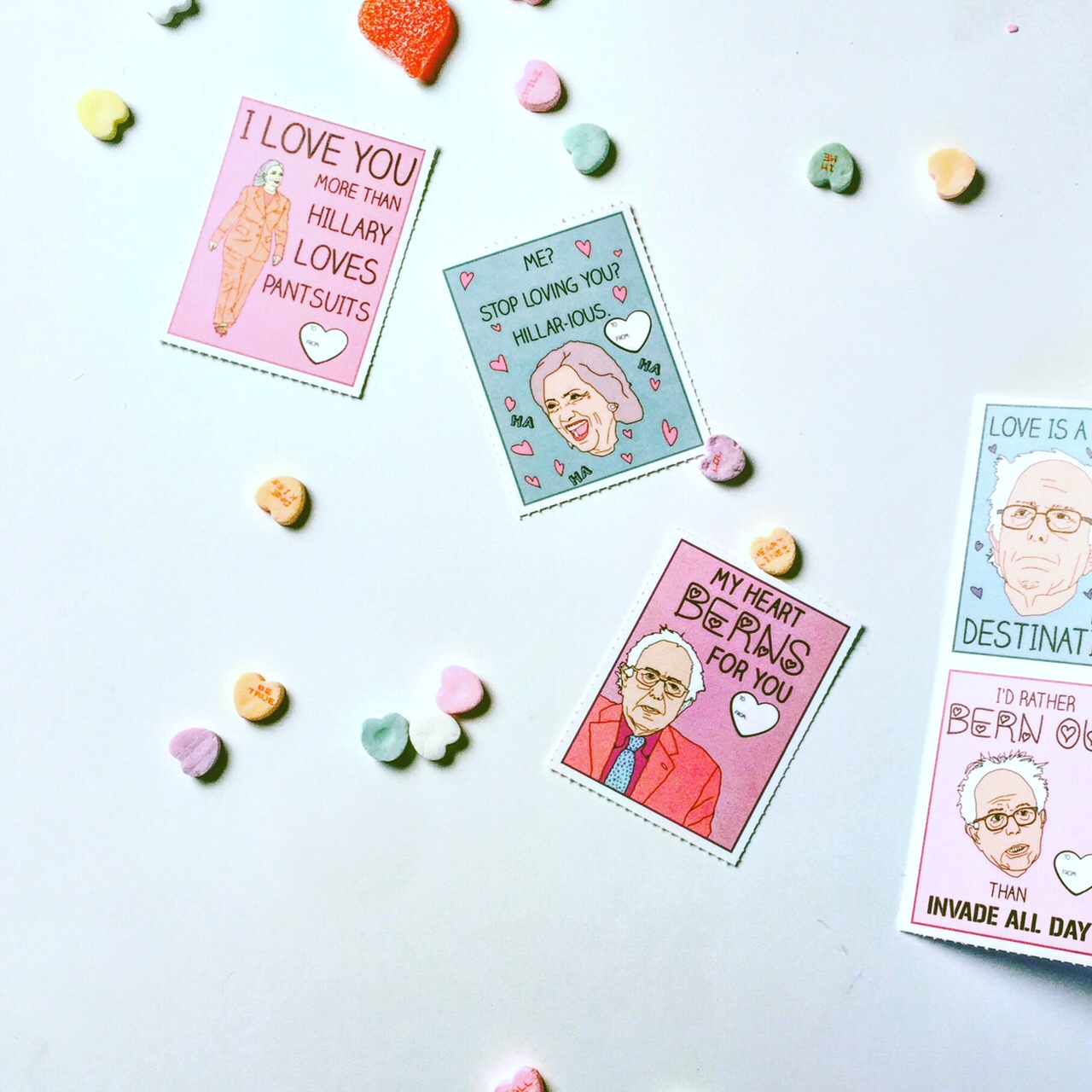 Democratic Presidential Candidate Valentine's Day cards from glam camp