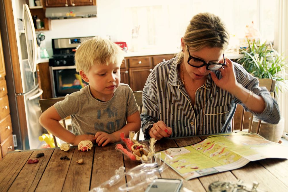 Playing with a science kit for kids