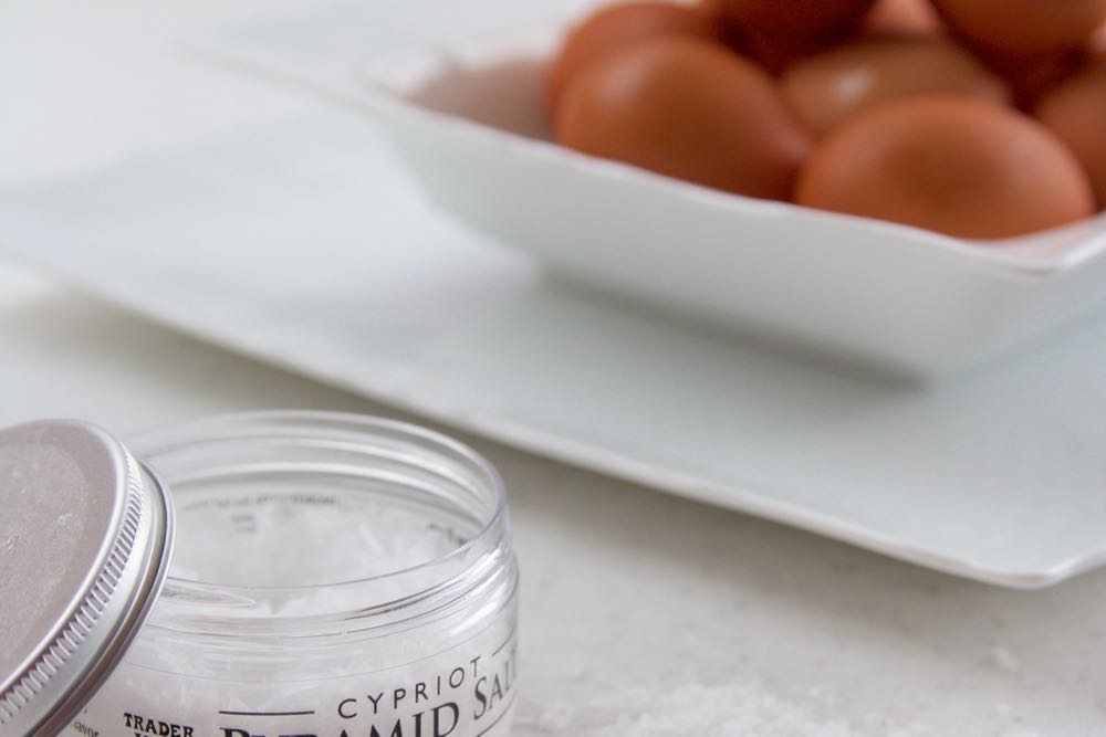 Hard-boiled eggs with pyramid salt