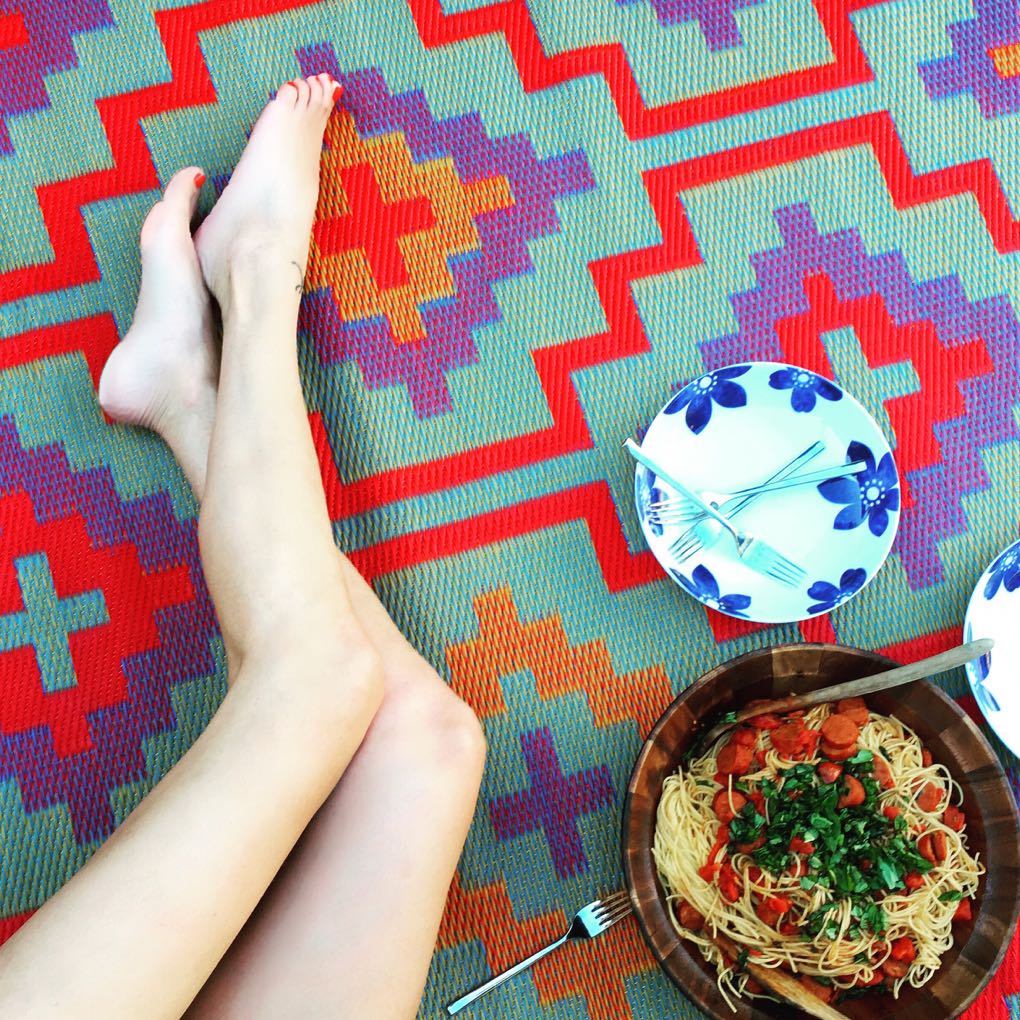 Brightly colored Moroccan style outdoor rug