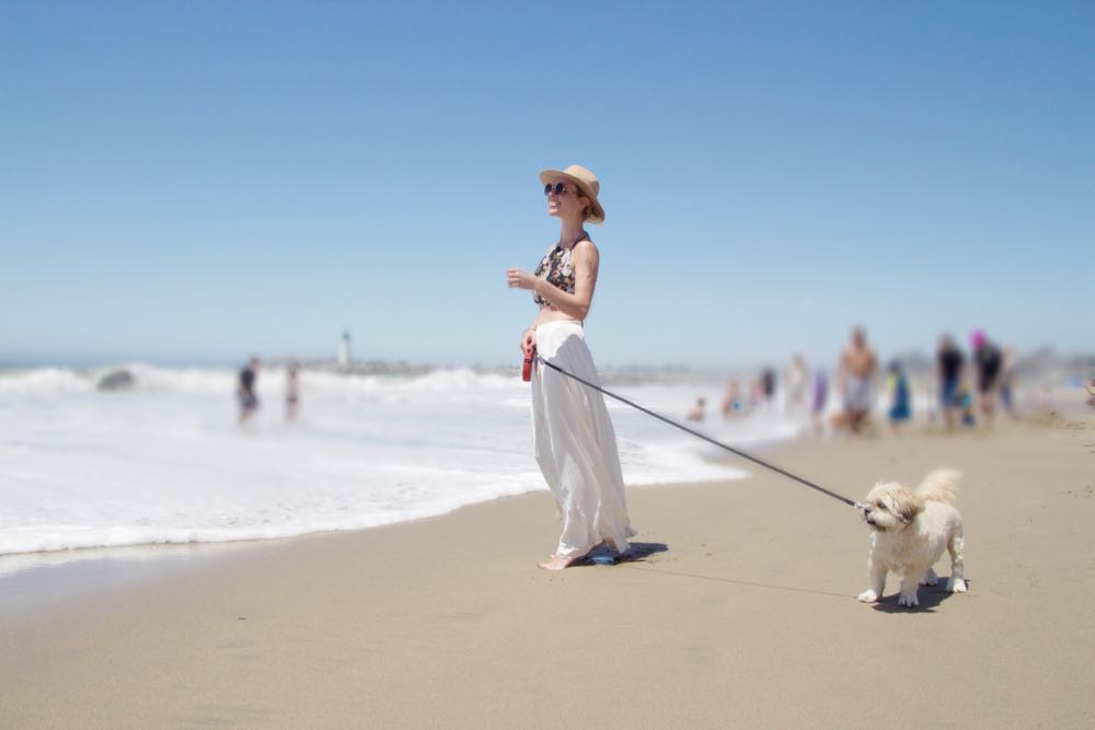 long white skirt at the beach
