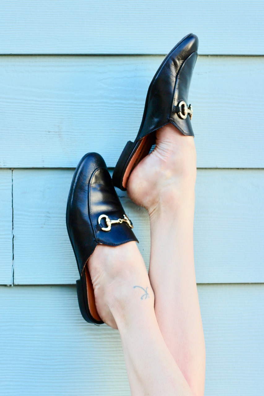how to style black slide loafers Gucci
